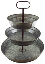 Load image into Gallery viewer, 3 Tier Galvanized Steel Serving Tray with Handle, Rustic Vintage Farmhouse Style Party Platters for Cupcakes, Fruit, and Other Desserts or Foods
