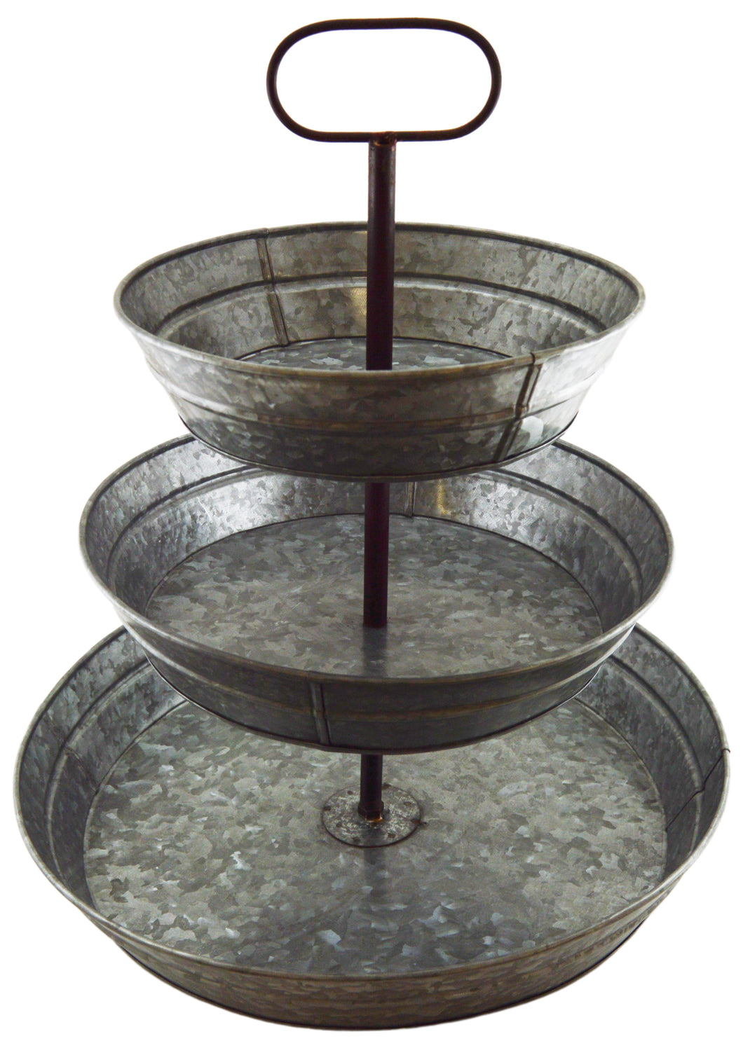 3 Tier Galvanized Steel Serving Tray with Handle, Rustic Vintage Farmhouse Style Party Platters for Cupcakes, Fruit, and Other Desserts or Foods