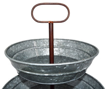 Load image into Gallery viewer, 3 Tier Galvanized Steel Serving Tray with Handle, Rustic Vintage Farmhouse Style Party Platters for Cupcakes, Fruit, and Other Desserts or Foods
