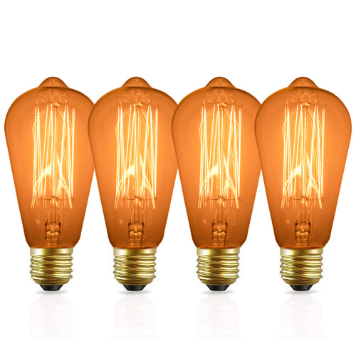 4 Pack of ST64 Vintage Edison Light Bulbs with Squirrel Cage Filament - fits standard (Medium) base E26 light fittings and E26 lampholders | These teardrop shaped 60w bulbs will bring the nostalgia of the 1900s to your modern fixtures | Dimmable from 0-100% with most dimmer switches, freely change the brightness to meet your atmosphere needs | Ideal for atmospheric lighting, in a multi-bulb pendant light or discreet lighting | Each bulb is 2.50 inches wide and 5.5 inches tall (including base)