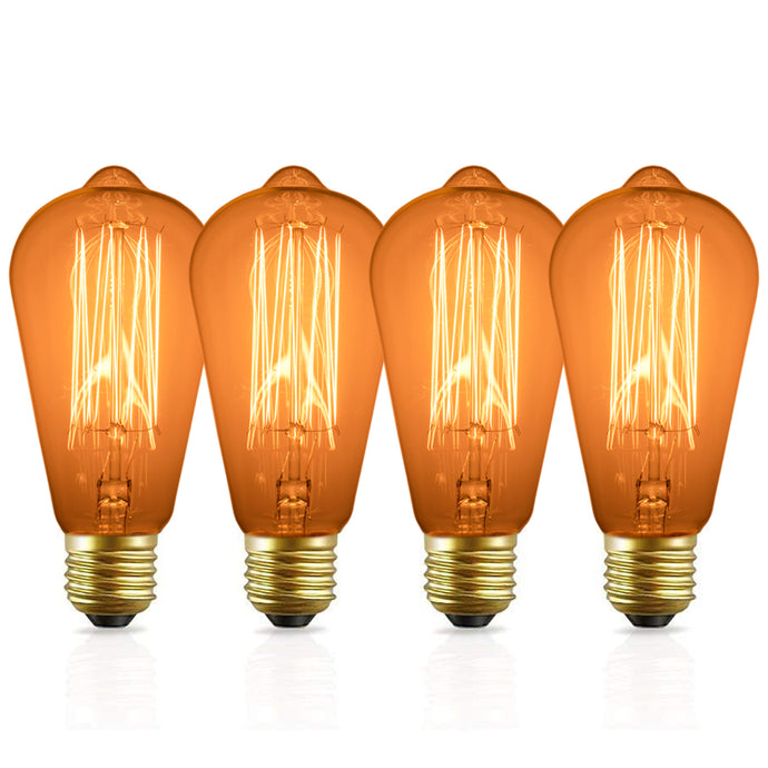 4 Pack of ST64 Vintage Edison Light Bulbs with Squirrel Cage Filament - fits standard (Medium) base E26 light fittings and E26 lampholders | These teardrop shaped 60w bulbs will bring the nostalgia of the 1900s to your modern fixtures | Dimmable from 0-100% with most dimmer switches, freely change the brightness to meet your atmosphere needs | Ideal for atmospheric lighting, in a multi-bulb pendant light or discreet lighting | Each bulb is 2.50 inches wide and 5.5 inches tall (including base)