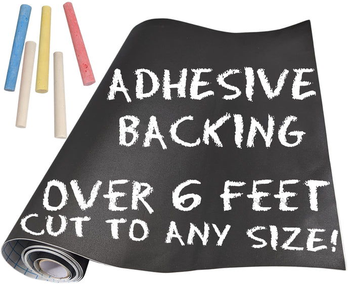 Blackboard Sticker with Adhesive Backing, 78 Inches by 17 Inches, Cut to Desired Size, Includes 5 Chalk Sticks, Ideal for Walls, Doors, Refrigerators