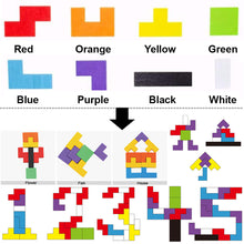 Load image into Gallery viewer, 40 Piece Wooden Brain Teaser Puzzle, Solve by Fitting All Pieces Into Frame or Use Creativity to Design Artwork, Montessori Tangram Educational Toy
