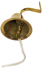 Load image into Gallery viewer, 4 Inch Solid Brass Hanging Wall Bell with Rope for Ringing - Fully Functional Nautical Decoration, Wall Mountable, Loud Ring, Gold Color
