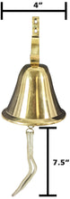 Load image into Gallery viewer, 4 Inch Solid Brass Hanging Wall Bell with Rope for Ringing - Fully Functional Nautical Decoration, Wall Mountable, Loud Ring, Gold Color
