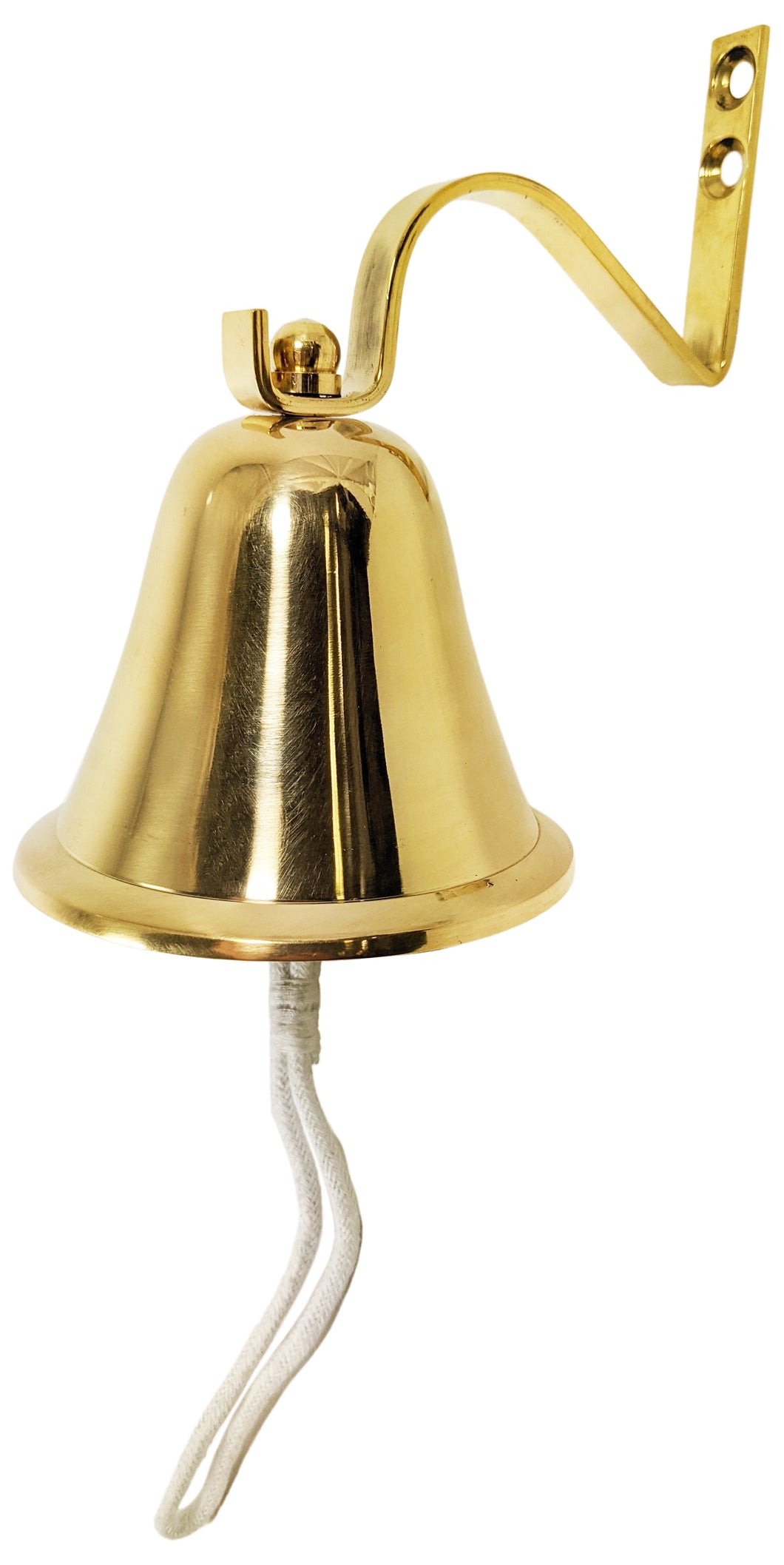 4 Inch Solid Brass Hanging Wall Bell with Rope for Ringing - Fully Functional Nautical Decoration, Wall Mountable, Loud Ring, Gold Color