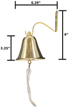 Load image into Gallery viewer, 4 Inch Solid Brass Hanging Wall Bell with Rope for Ringing - Fully Functional Nautical Decoration, Wall Mountable, Loud Ring, Gold Color
