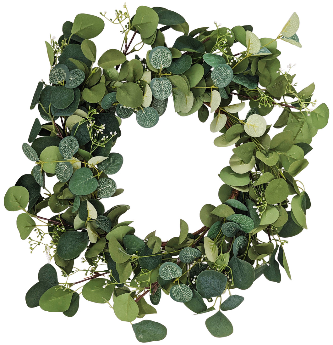 19 Inch Artificial Eucalyptus Wreath with Realistic Foliage and White Berries - Ideal for Front Door, Window, Wall