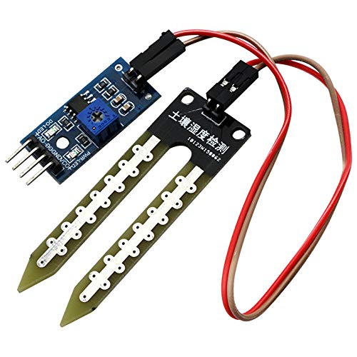 When used with an Arduino (not included), this sensor can be used in your projects to measure the moisture in soil and similar materials | Dual output mode: Digital or Analog (analog output is more accurate) | Features a potentiometer for setting the digital output threshold value | Power and Digital Output Indicator LEDs | Includes Soil Moisture Sensor Comparator Board, Sensor Probe, and a 2-pin female-female cable