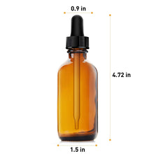 Load image into Gallery viewer, 6 Pack Glass Bottles for Essential Oils with Glass Eye Dropper, 2 oz, 1&quot; Capacity, Amber
