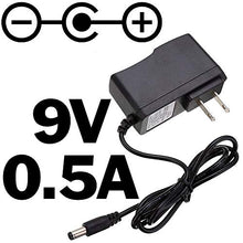 Load image into Gallery viewer, 9 Volt DC Power Adapter | 0.5 Amp (500mA) | 5.5mm Barrel Jack | Polarity: Center Positive | 
