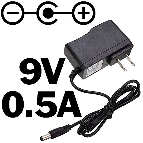9 Volt DC Power Adapter | 0.5 Amp (500mA) | 5.5mm Barrel Jack | Polarity: Center Positive | 