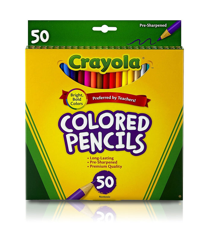 Premium quality art tools | AP Certified nontoxic | Pre-sharpened points stay sharp longer and reshape easily | Contains 50 bright intense colors | Pre-sharpened long pencils that are strong and durable