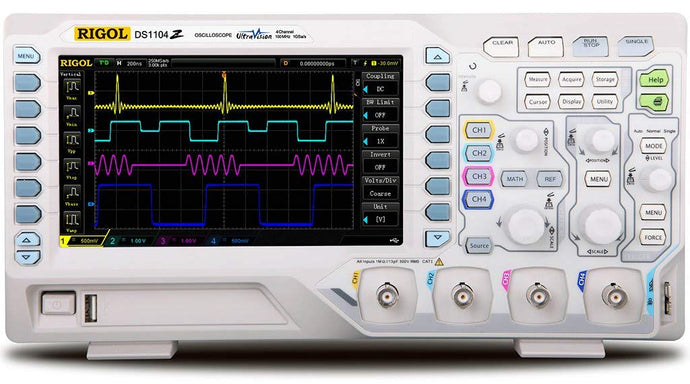 100 MHz Digital Oscilloscope with 4 channels plus 24 Mpt memory and 1 GSa/sec sampling | 4 Channels, 100 MHz Bandwidth | Now includes FREE software bundle BND-MSO/DS1000Z built into the unit | UltraVision: Deeper memory(Std.12Mpts,Opt.24Mpts) | UltraVision: Up to 30,000 wfms/s Waveform capture rate