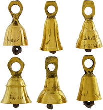 Load image into Gallery viewer, 6 Assorted Mini Brass Bells with Loops for Hanging, Functional Decoration for Crafting, Door Chime, Wedding Chimes, Gold Color by SciencePurchase
