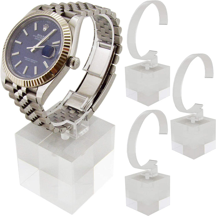 4 Pack of Crystal Clear Watch Stands with Sturdy Acrylic Weighted Base