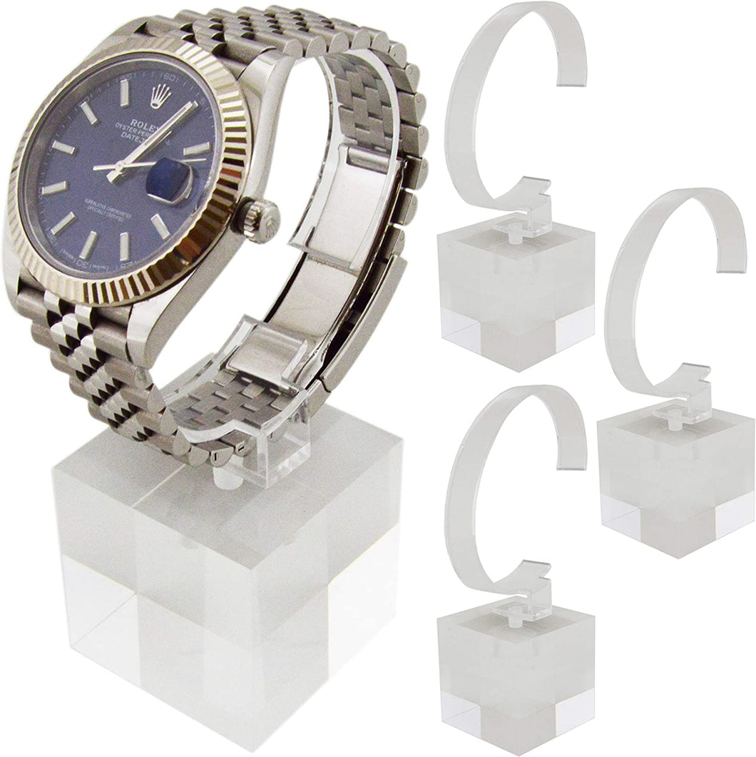 4 Pack of Crystal Clear Watch Stands with Sturdy Acrylic Weighted Base