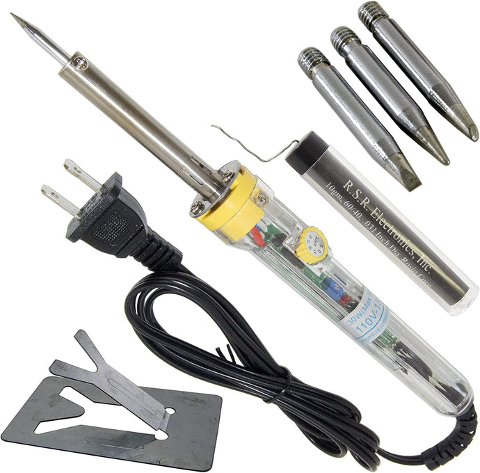 30W to 50W Adjustable Variable Temperature Soldering Iron Set - Includes 3 Spare Tips, Iron Stand Holder, and 10 Grams of Solder