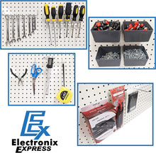 Load image into Gallery viewer, 80 Piece Pegboard Hooks &amp; Holders Set for 1/8&quot; or 1/4&quot; Pegboards with 1&quot; Spacing - Includes Straight, Curved, Angled Hook + Ring, Plier Holder + Bins
