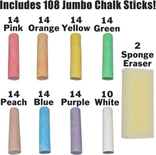 Load image into Gallery viewer, 108 Jumbo Sidewalk Chalk Sticks with 2 Sponge Erasers and 2 Storage Boxes
