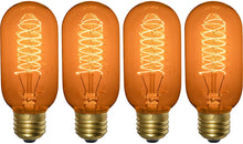 Load image into Gallery viewer, 4 Pack of Vintage Antique Spiral Filament Light Bulbs with Tubular (T45) shape, fits standard (Medium) base E26 light fittings and E26 lampholders | These stylish 60w bulbs will bring the nostalgia of the 1900s to your modern fixtures | Dimmable from 0-100% with most dimmer switches, freely change the brightness to meet your atmosphere needs | Ideal for atmospheric lighting, in a multi-bulb pendant light or discreet lighting | Each bulb is 1.78 inches wide and 4.25 inches tall (including base)
