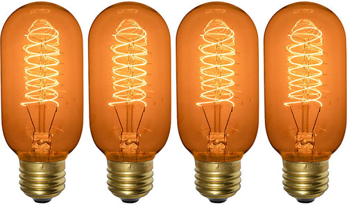 4 Pack of Vintage Antique Spiral Filament Light Bulbs with Tubular (T45) shape, fits standard (Medium) base E26 light fittings and E26 lampholders | These stylish 60w bulbs will bring the nostalgia of the 1900s to your modern fixtures | Dimmable from 0-100% with most dimmer switches, freely change the brightness to meet your atmosphere needs | Ideal for atmospheric lighting, in a multi-bulb pendant light or discreet lighting | Each bulb is 1.78 inches wide and 4.25 inches tall (including base)
