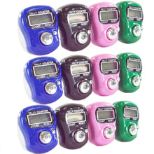Load image into Gallery viewer, Set of 12 Resettable Digital Tally Counters (Assorted Colors) | Range of 0-99999 LCD display, counting button and reset button | Wearable - adjustable band suits many different sized fingers | Features LCD display, counting button and reset button | Battery included (internal)
