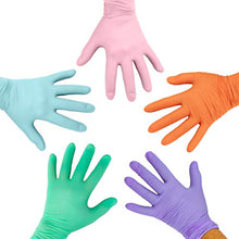 Load image into Gallery viewer, 100 Count ADULT SIZE Colored Latex Gloves for Crafting (Pink, Orange, Blue, Green, Purple)
