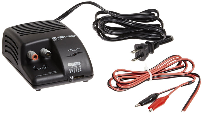 Switching power supply provides a constant source of DC voltage and current | For powering and testing electronic devices | Single output supplies a fixed voltage of 3.3V, 4.5V, 6V, 7.5V, 9V, or 12VDC | Accepts input voltage of 120VAC at 60 Hz | Can be used in place of a battery