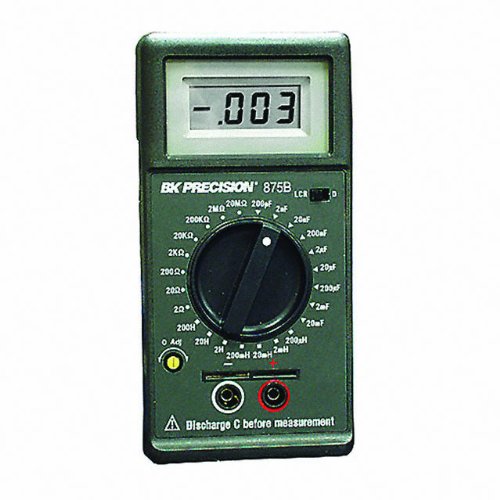 Digital meter measures inductance, capacitance, and resistance | Measures dissipation factor | Zero adjustment removes lead resistance | Measures resistance down to 1 milliohm resolution for precise measurement of low resistances | Display indicates when 5% battery life remains