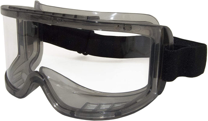 Protects against impact, dust, mist and chemical splash | Elastic head strap is adjustable to ensure a safe, snug fit | Anti-fog ventilation system minimizes fogging by circulating air through the optical chamber | Independently tested and certified by Underwriters Laboratories to meet ANSI Z87.1+ and CSA Z94.3 standards | 
