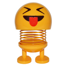 Load image into Gallery viewer, Cute emoji bobblehead with adhesive to keep it in place | Cheers you up on long car rides, at your office desk, or at home | Will not block your view, only about 4 inches in height! | Comes to life when your car is in motion, or activates from other vibrations | Mounting instructions are included on the packaging
