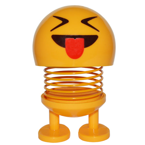 Cute emoji bobblehead with adhesive to keep it in place | Cheers you up on long car rides, at your office desk, or at home | Will not block your view, only about 4 inches in height! | Comes to life when your car is in motion, or activates from other vibrations | Mounting instructions are included on the packaging
