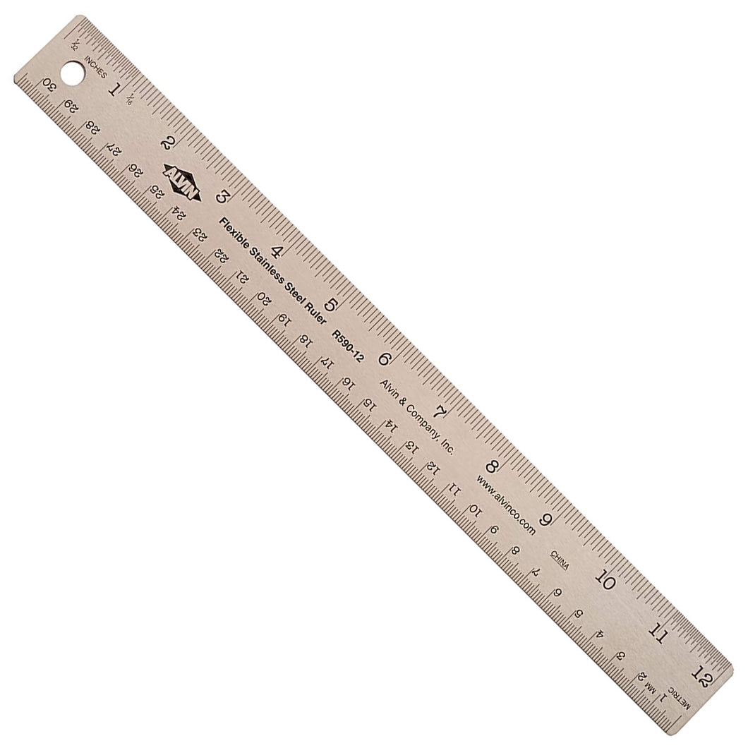 ALVIN 12 Inch Stainless Steel Ruler with Non-skid Cork Backing, Great for Drafting, Architecture, Engineering, and Art (R590-12)