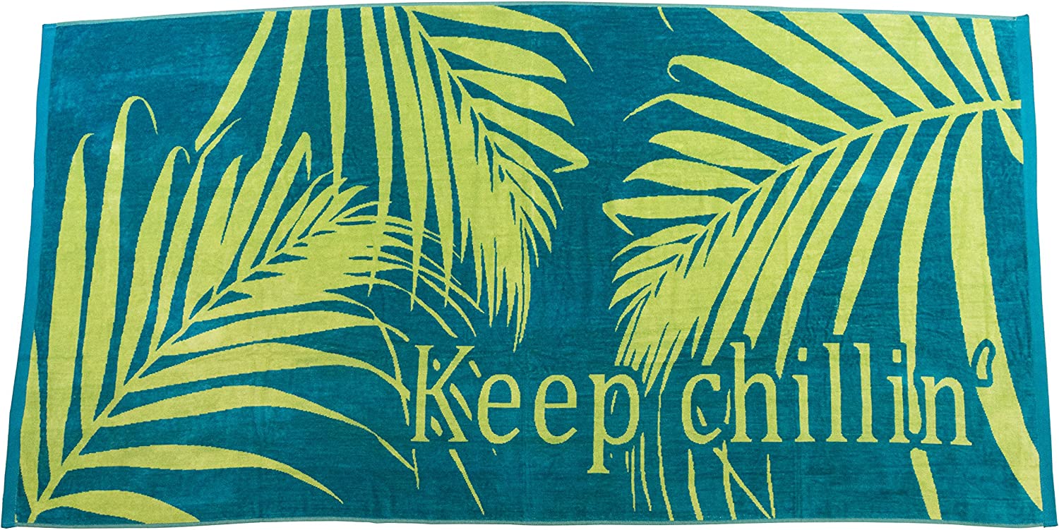 Turquoise Keep Chillin' Velour Beach Towel (100% Cotton, 36