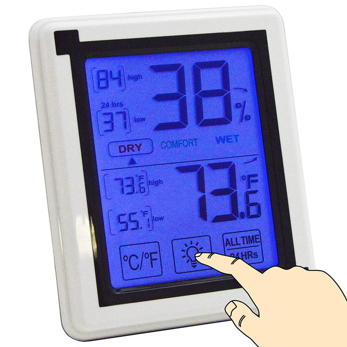 Digital Indoor Thermometer and Humidity Meter with Min / Max Record Keeping, Collapsible Stand, Battery Operated, Fahrenheit and Celsius Selectable