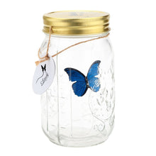 Load image into Gallery viewer, Animated Electronic Blue Morpho Butterfly in a Glass Jar - Tap to Activate - Illuminated
