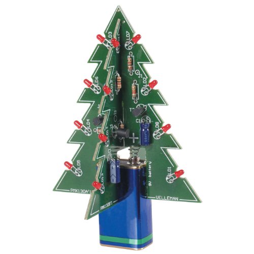 3D LED Christmas Tree soldering kit — includes an illustrated assembly manual and all the components needed to build the ultimate Christmas gadget! | Comes with 16 flashing red LEDs, along with extra green and yellow LEDs to customize your tree | Can be hung and powered through by wire or use the battery as a stand | Power supply: 9V battery, not included | NOTE: Assembly with a soldering iron is required. Solder and soldering iron are not included.
