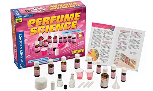 Set up your perfume Laboratory and learn about the art of making your own scents as you design your own perfumes! | Explore the physiology of smell and how your nose and olfactory system work with your brain to sense and recognize smells. | Learn about the history of perfume making and discover where natural and synthetic fragrances come from. | Introduces young perfumers to the biology, chemistry, and techniques behind fragrance design. | A complete perfumer's Laboratory that includes high-qual