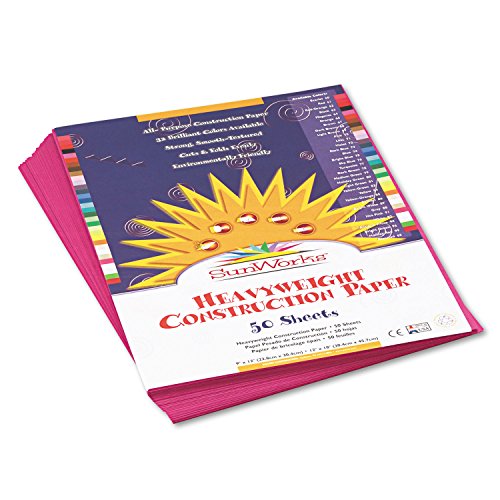 Heavyweight groundwood construction paper | Bright, consistent colors | Smooth textured paper cuts and folds evenly without cracking | 50-pack of Magenta paper, 9-inch by 12-inch sheets | Recyclable