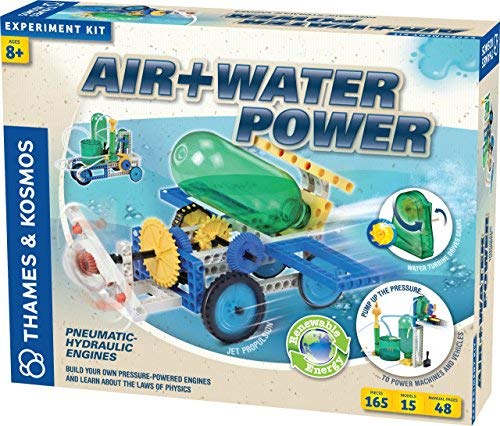 Pneumatic hydraulic engines | Build your own models powered by air and water pressure | Construct 15 models | Compete with your friends to see whose water jet propelled car and hydro pneumo car goes the farthest | Kit comes with everything you need