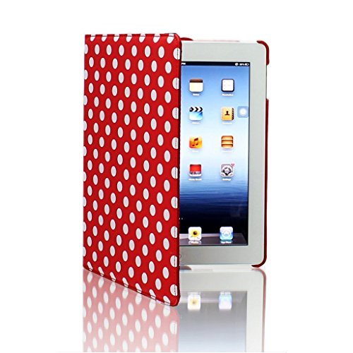 Red & White Polka Dots iPad Cover, 360 Degree Rotating Leather Stand Cover for Apple iPad 2/3/4, Built in Magnet, Sleep Wake Function