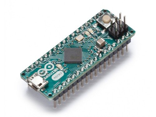 The Micro is a microcontroller board based on the ATmega32U4 (datasheet), developed in conjunction with Adafruit. | It has 20 digital input/output pins (of which 7 can be used as PWM outputs and 12 as analog inputs), a 16 MHz crystal oscillator, a micro USB connection, an ICSP header, and a reset button. | It contains everything needed to support the microcontroller; simply connect it to a computer with a micro USB cable to get started. It has a form factor that enables it to be easily placed on