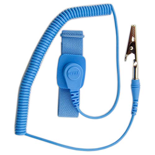 Protects IC's and other equipment from static discharge | Grounding cord is a coiled cord 6' long with 1M ohm resistors | Material: The conductive elastic band is made of polyester, and woven stainless steel nickel fibers on interior surface | Resistivity: less than 50 ohm | 