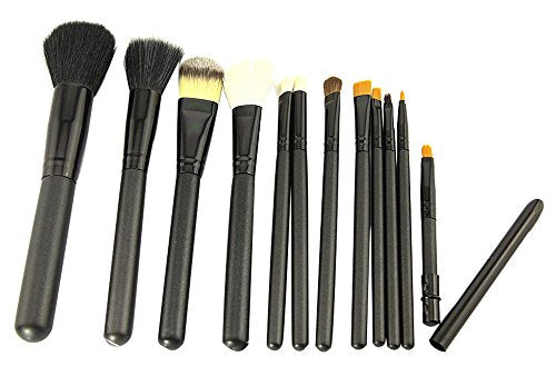 12 PCS Professional Makeup Brush Set Cosmetic Brushes Cup Holder Leather Case | * Bristle material: Nylon hair & Wool * Handle material: Aluminum & Wood * Cup holder material: Plastic & Leather * Cup holder size: 6.8 * 18cm (Diameter * Length) * Product weight: 310g (cup holder case included) | Features:  * Total professional makeup brushes including Powder Brush, Foundation Brush, Eyeshadow Brush, Lip Brush, Eye Liner Brush and so forth. * Bristle is made of high quality material, with soft and