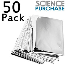 Load image into Gallery viewer, 50 Pack | Size of each open blanket: 54 inches x 84 inches | Waterproof and weatherproof | Retains/reflects 90% of body heat | Made of durable insulation Mylar material
