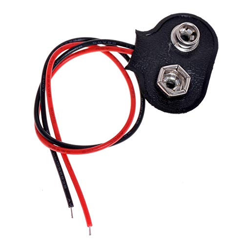 9V Battery Snap connector | Size: 4 x 1.2 x 0.8 cm (L x W x H) | T-fonts, with red and black connecting lines