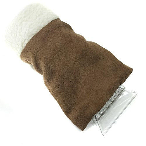 Deluxe Mitted Ice / Snow Scraper, Color Tan | No-thumb mitt for right or left hand | Durable construction; scraper built-in | Soft plush inner lining, faux suede exterior, extra wide for any hand size | handle for sturdy grip, Tough 3.5