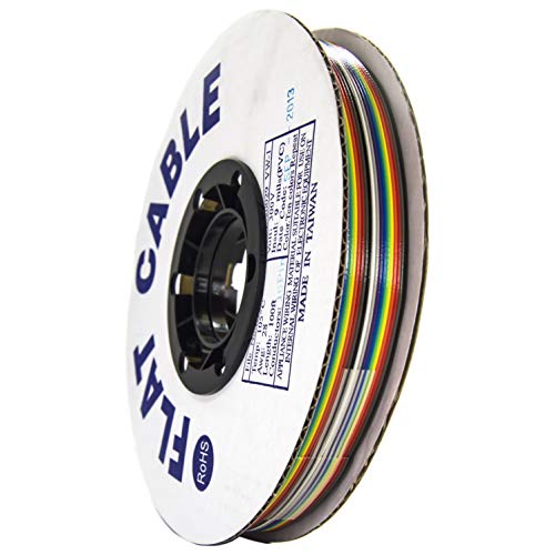 100 Foot Rainbow Ribbon Cable with 16 Conductors, Standard 10 Color Re ...
