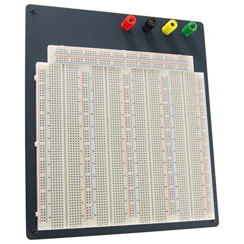 Solderless breadboard ideal for testing, prototyping and experimentation | Contact Points: 3,220. Terminal Strips: 4. Bus Strips: 7. Binding Posts: 4. | Features a sturdy steel back plate | Nickel plated clips | Size: 10.2
